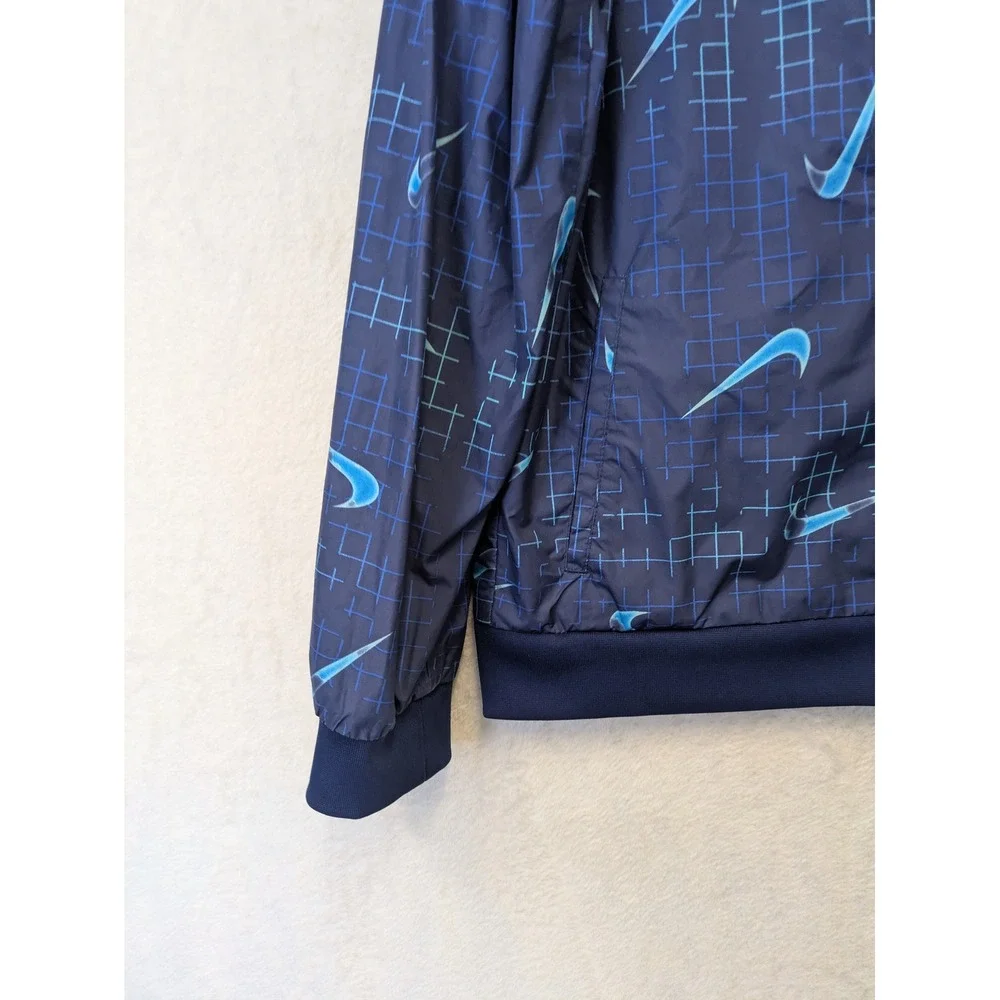 Nike Kid's Size XL Hooded Windbreaker Jacket Navy Blue‎ Swoosh Print